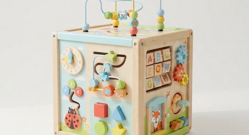7-in-1 Wooden Activity Cube — detail view